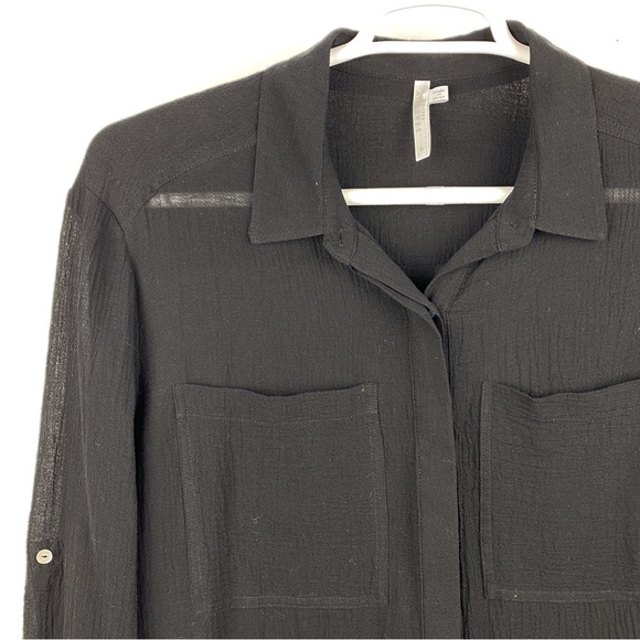 Seafolly Australia Crinkle Beach Shirt Black Size Medium Button Roll Sleeves - Picture 6 of 14